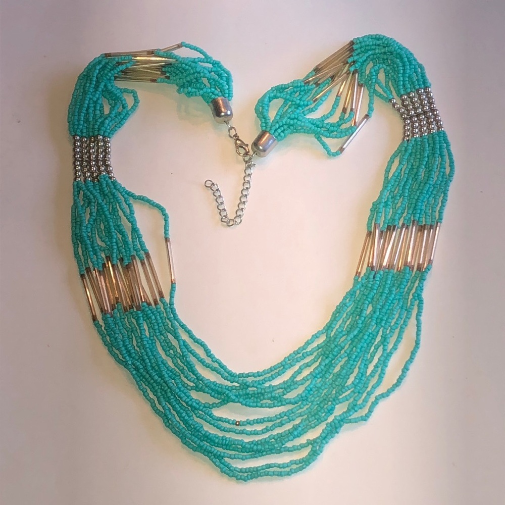 Turquoise Color Multi-Strand Beaded Boho Necklace